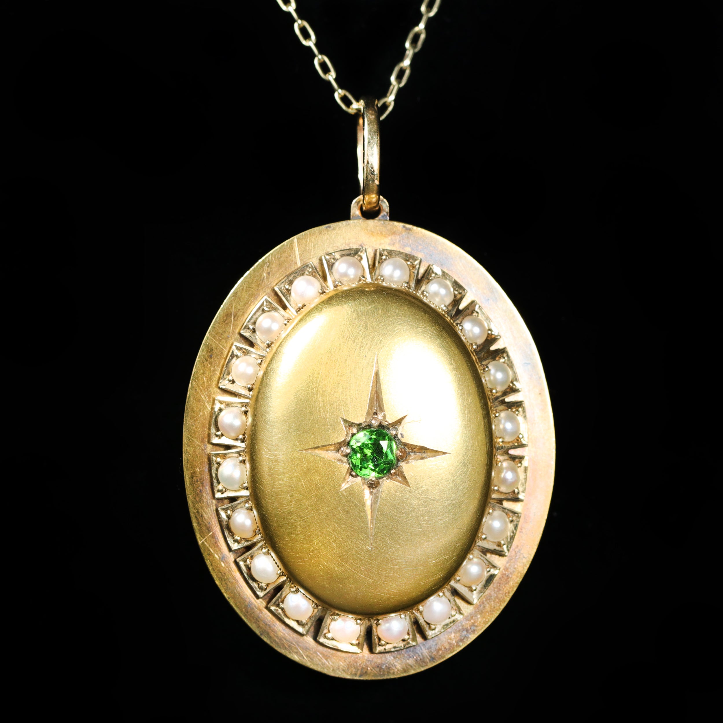 14K Yellow Gold Round Locket Pendant Necklace with Diamond Star Center