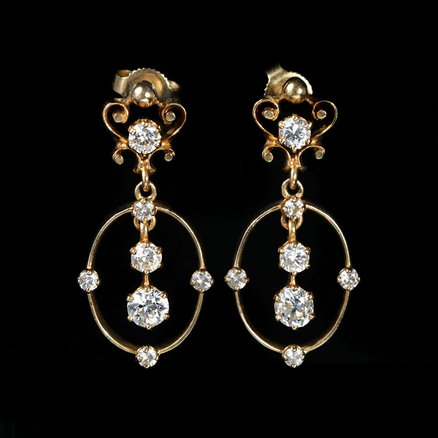 Estate 14K Yellow Gold 1.50 CTW Diamond Dangle Earrings