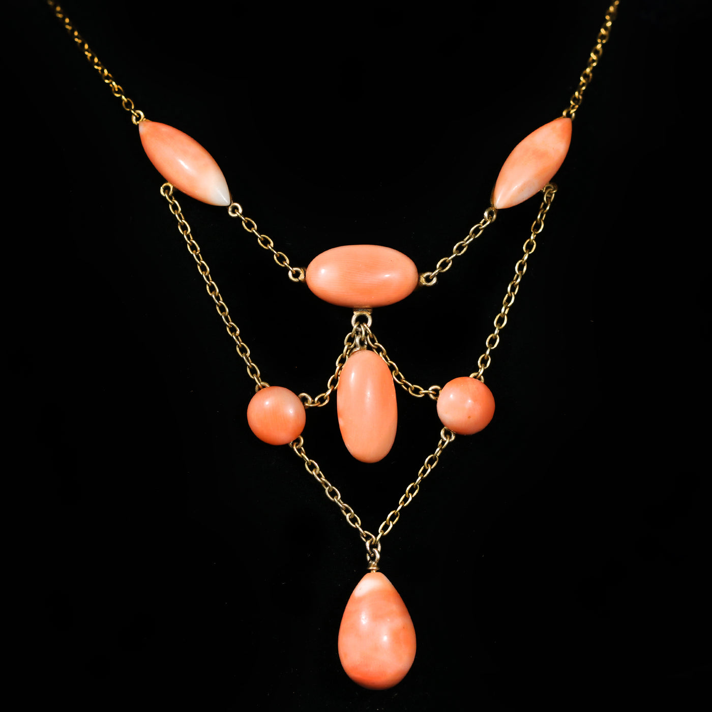 Victorian 18k Yellow Gold Coral Festoon Necklace