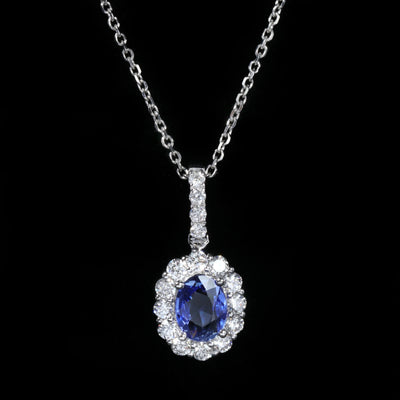 14K White Gold 0.70 Carat Sapphire and Diamond Pendant