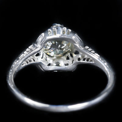 Art Deco Platinum 0.98 Carat Old Mine Cut Diamond Engagement Ring