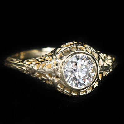 14K Yellow Gold 0.82 Carat Old European Cut Diamond Engagement Ring