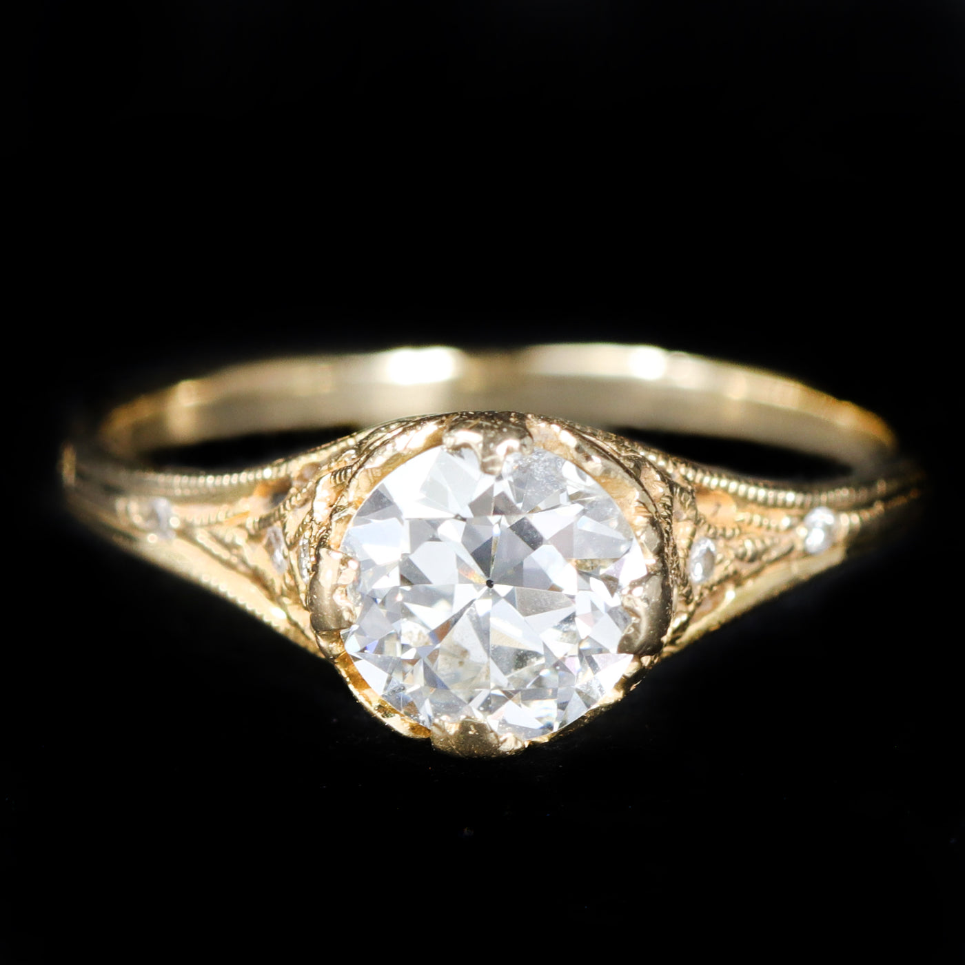 Estate 0.91 Carat Old European Cut Diamond Engagement Ring