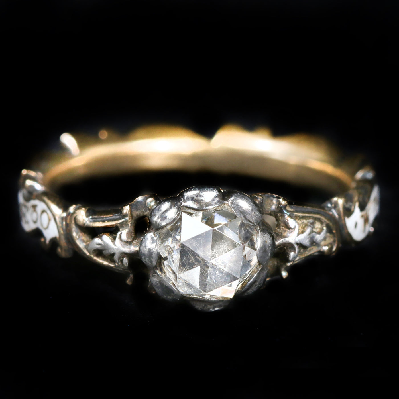 Georgian Rose Cut Diamond and Enamel Mourning Ring, Circa 1752