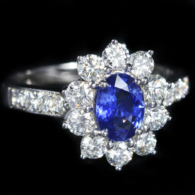 18k White Gold 0.89 Carat Sapphire and Diamond Ring