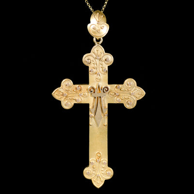 Victorian Etruscan Revival 14K Yellow Gold Cross Pendant