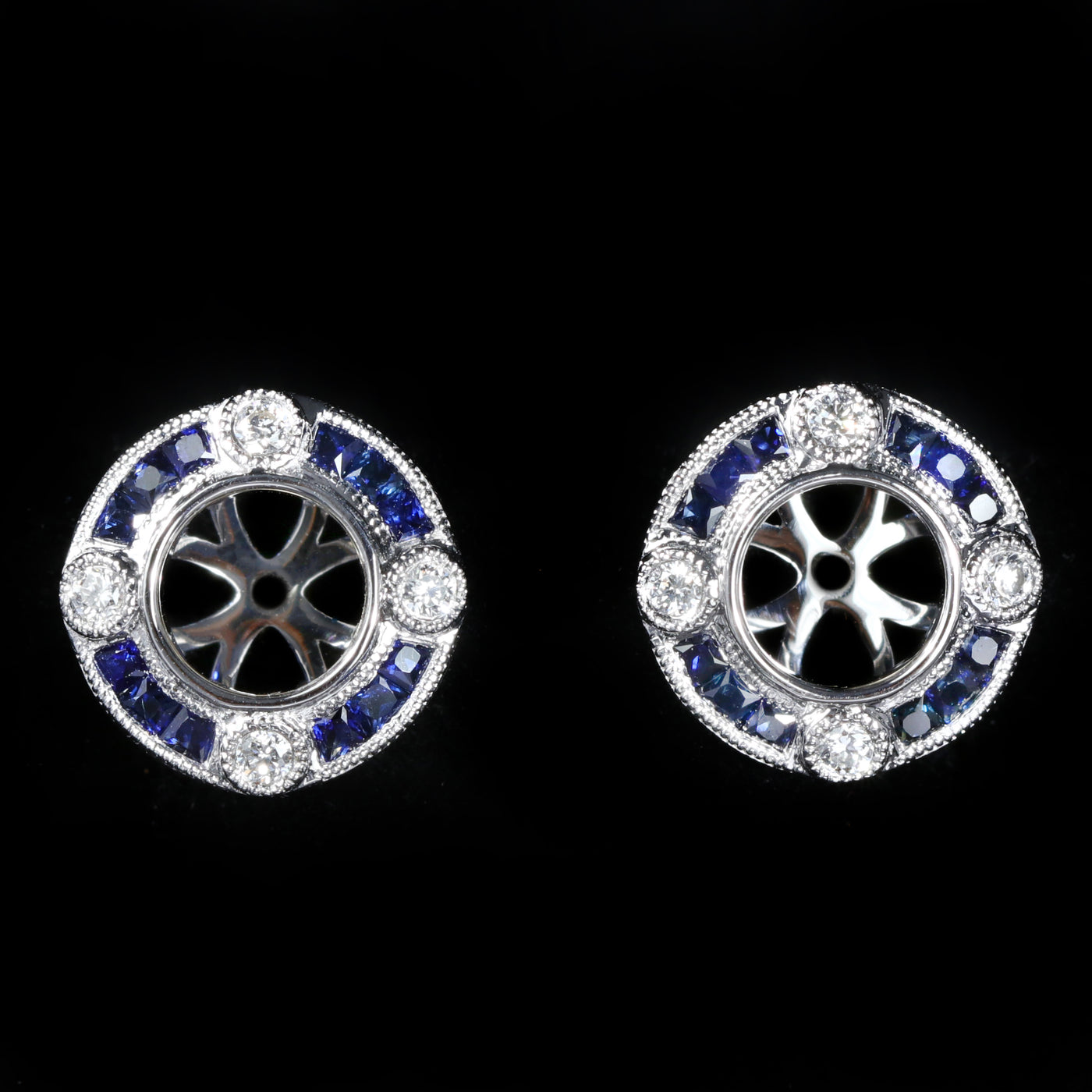 14k White Gold, Diamond, and Sapphire Earring Jackets