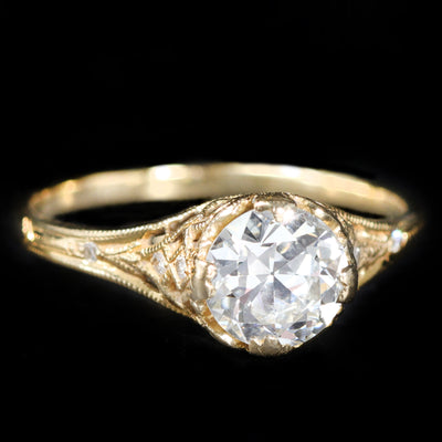 Estate 0.91 Carat Old European Cut Diamond Engagement Ring