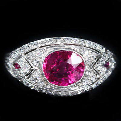 Art Deco AGL 1.85 Carat Burma Ruby and Diamond Ring
