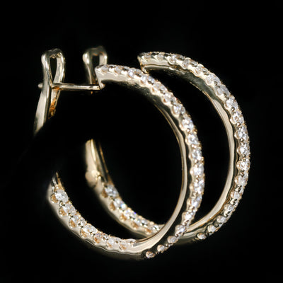 14K Yellow Gold 1.31 CTW Diamond Inside Out Hoop Earrings