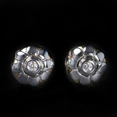14K White Gold Round Brilliant Cut Diamond Flower Earrings