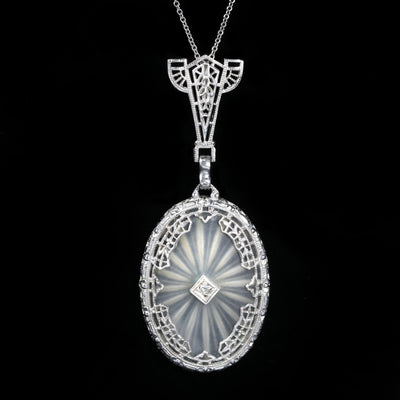 Art Deco 0.01 Carat Single Cut Diamond and Camphor Glass Pendant
