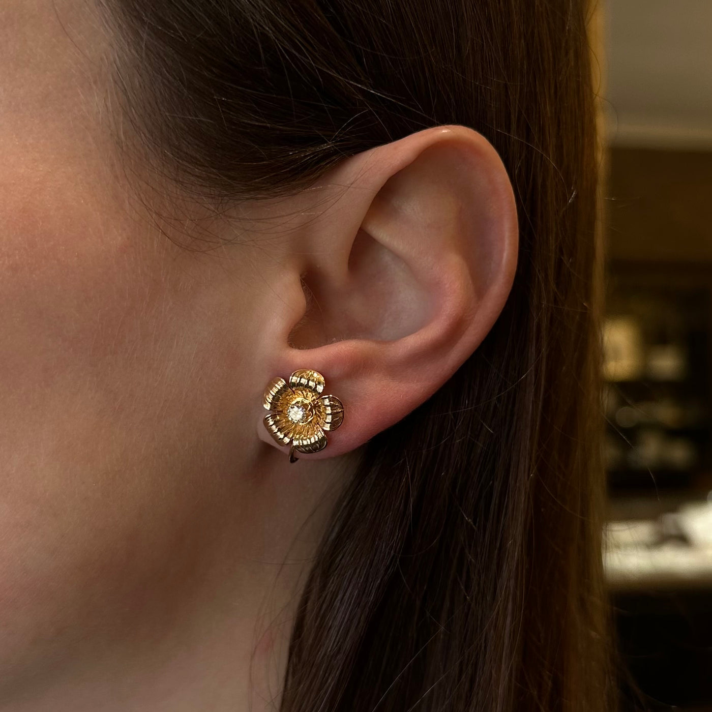 10K Yellow Gold 0.22 CTW Diamond Flower Earrings
