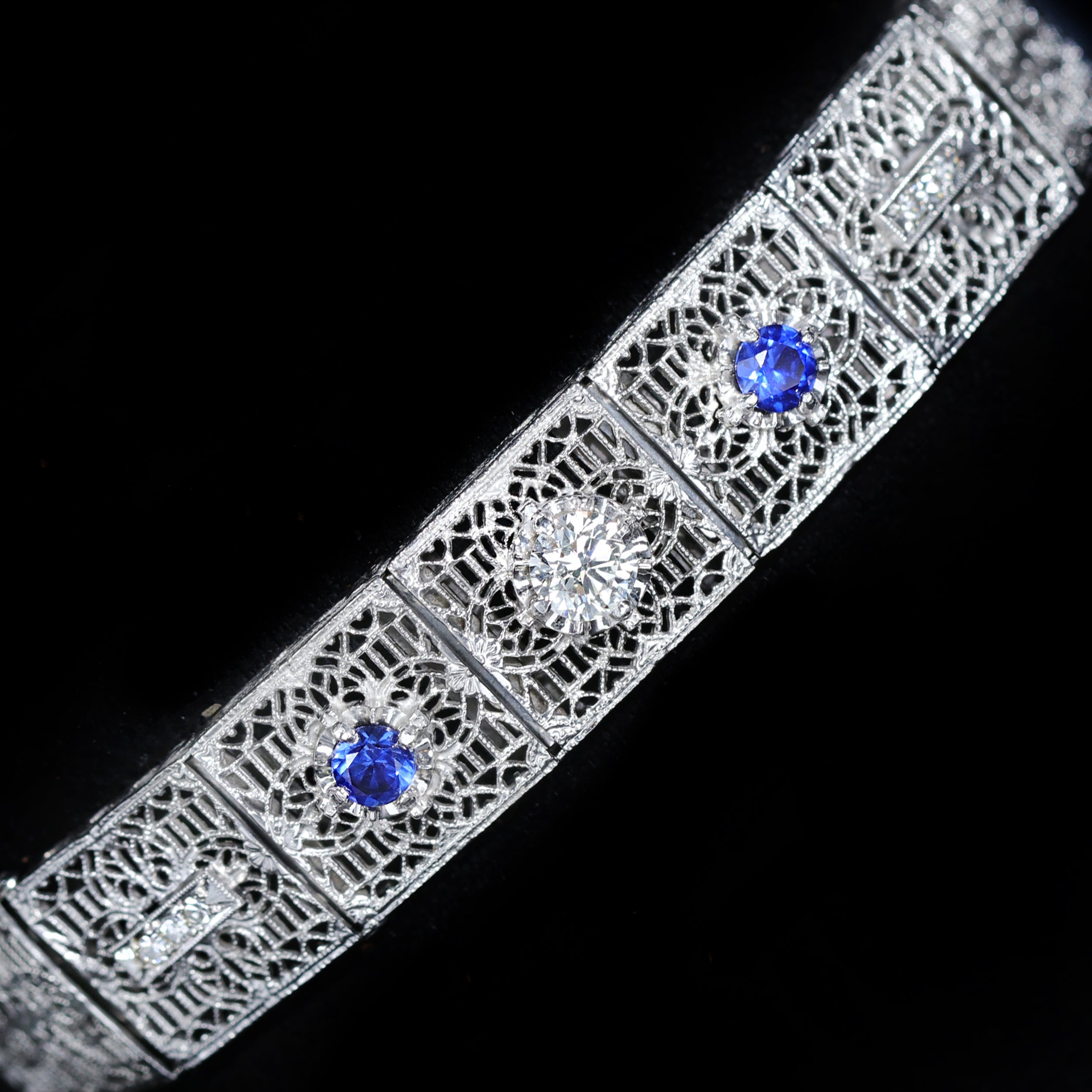 CLASSICAL Diamonds 20〜23 Art Deco 0.50 Carat Diamond and Synthetic Sapphire Filigree