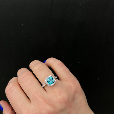 14K White Gold 3.45 Carat Blue Zircon and Diamond Ring