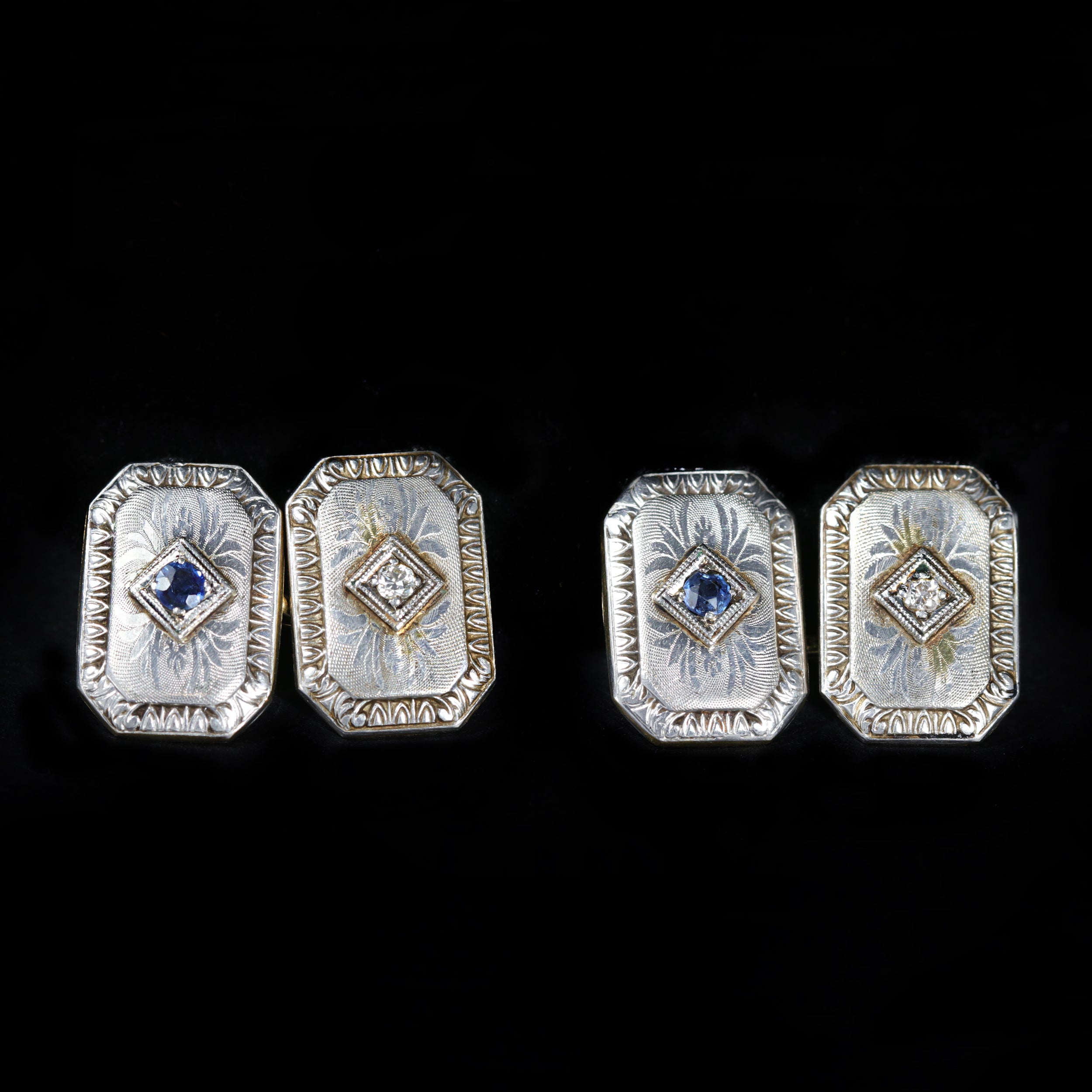 Edwardian Old European Cut Diamond and Sapphire Cufflinks