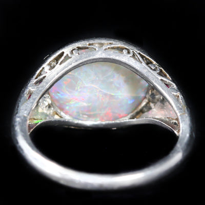 Art Deco 3.33 Carat Opal, Diamond, and Ruby Ring