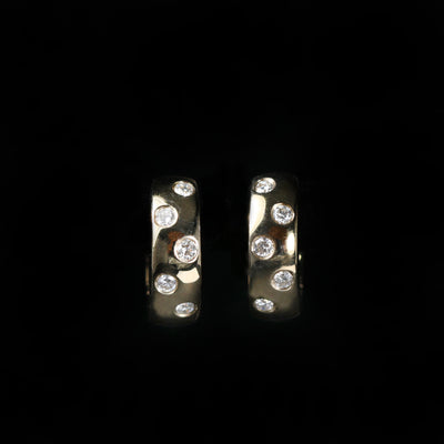 14K Yellow Gold 0.11 CTW Diamond Huggie Hoop Earrings