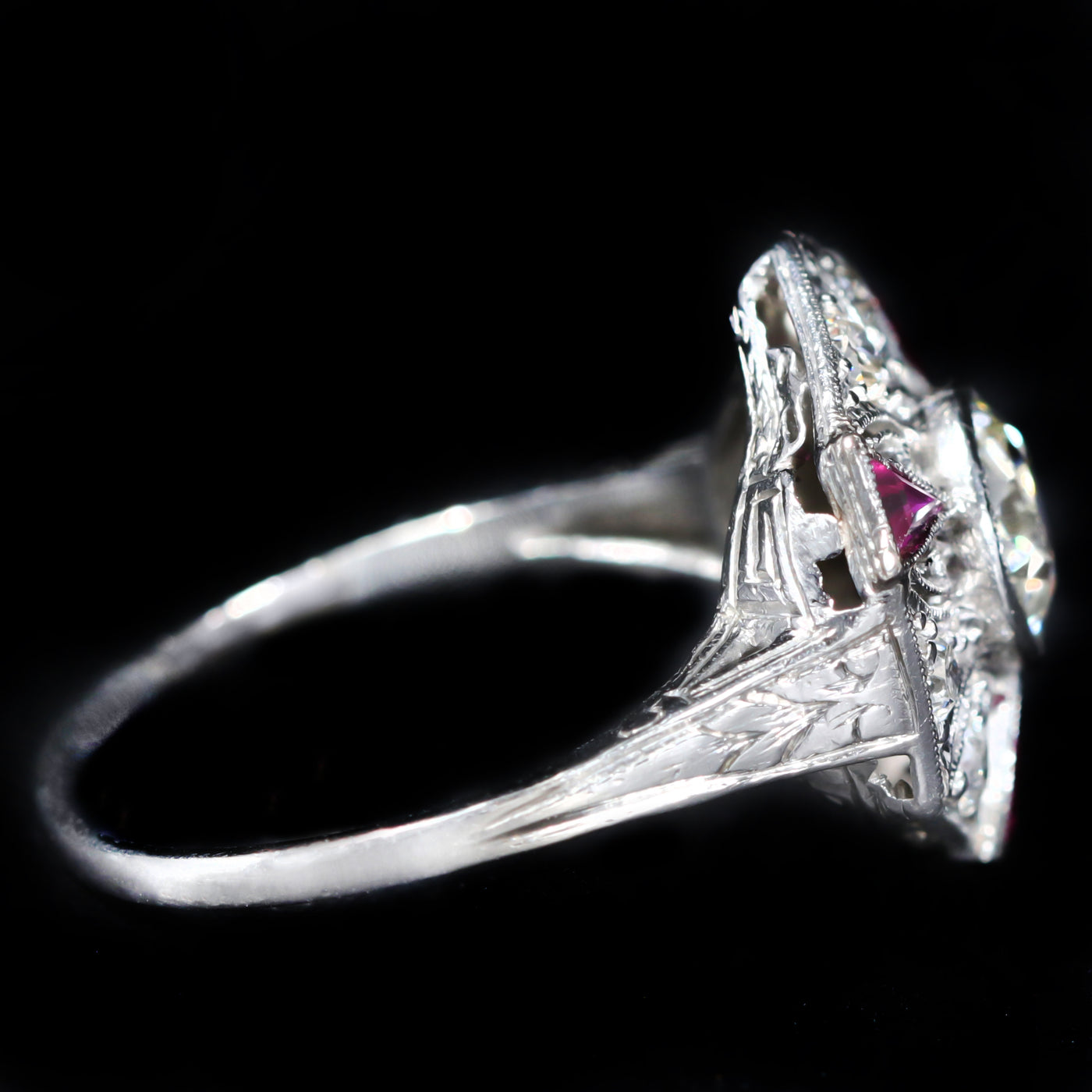 Art Deco 0.85 Carat Old European Cut Diamond and Ruby Ring