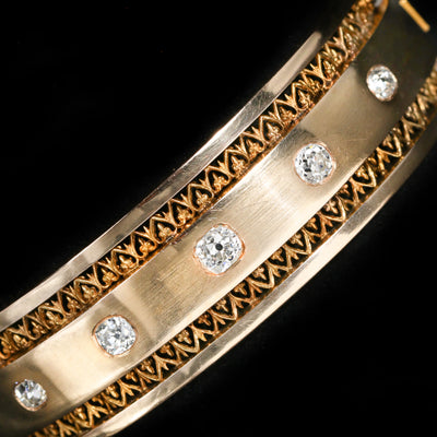 French Victorian 18K Yellow Gold 1.75 CTW Diamond Bangle Bracelet