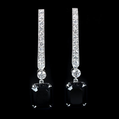 Art Deco Conversion Diamond and Onyx Drop Earrings
