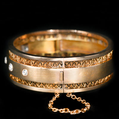 French Victorian 18K Yellow Gold 1.75 CTW Diamond Bangle Bracelet