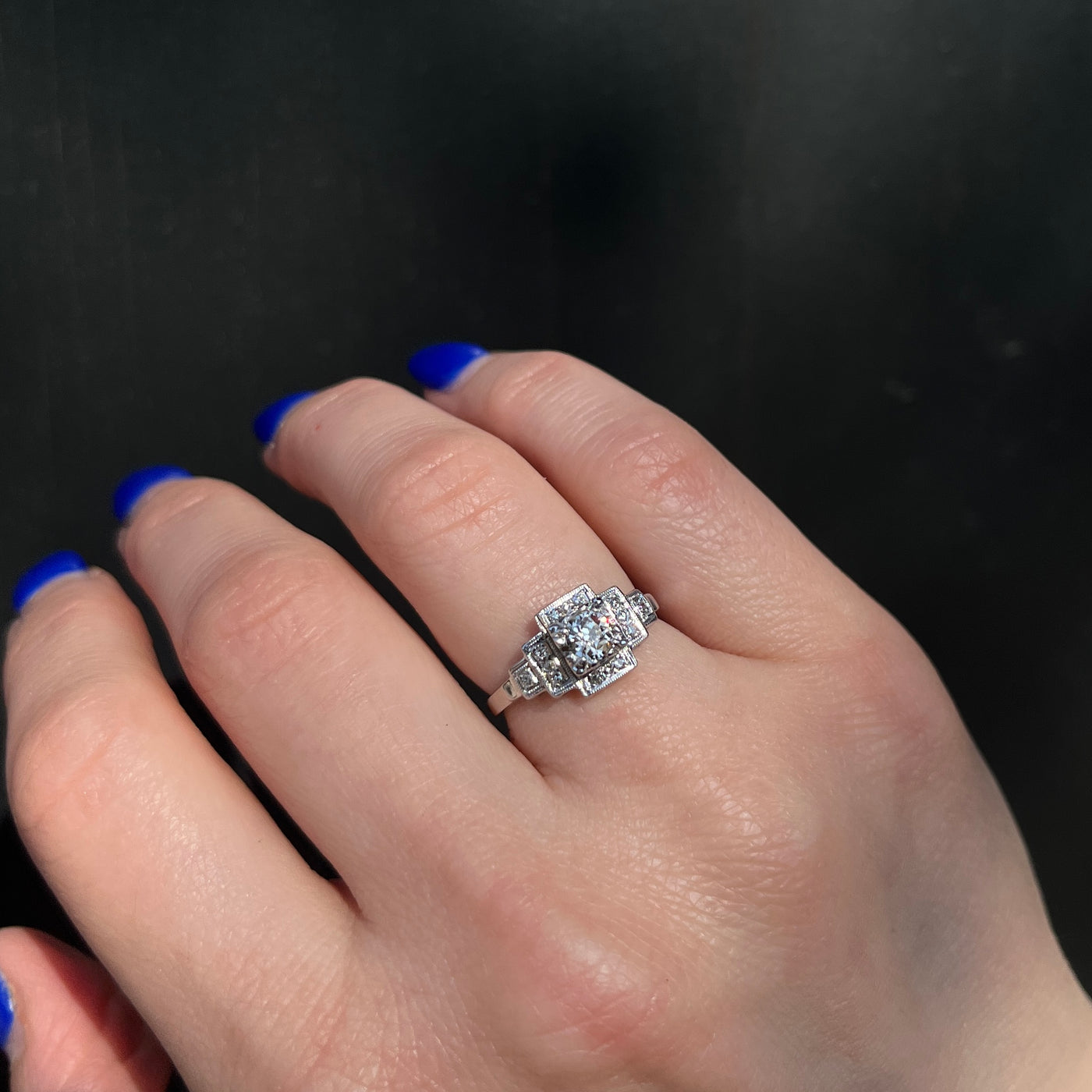 Art Deco 0.32 Carat Old Mine Cut Diamond Engagement Ring