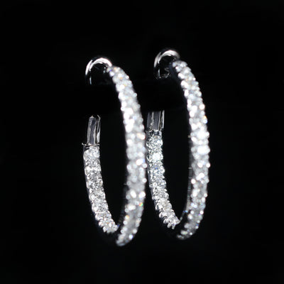 14K White Gold 1.99 CTW Diamond Inside Out Hoop Earrings