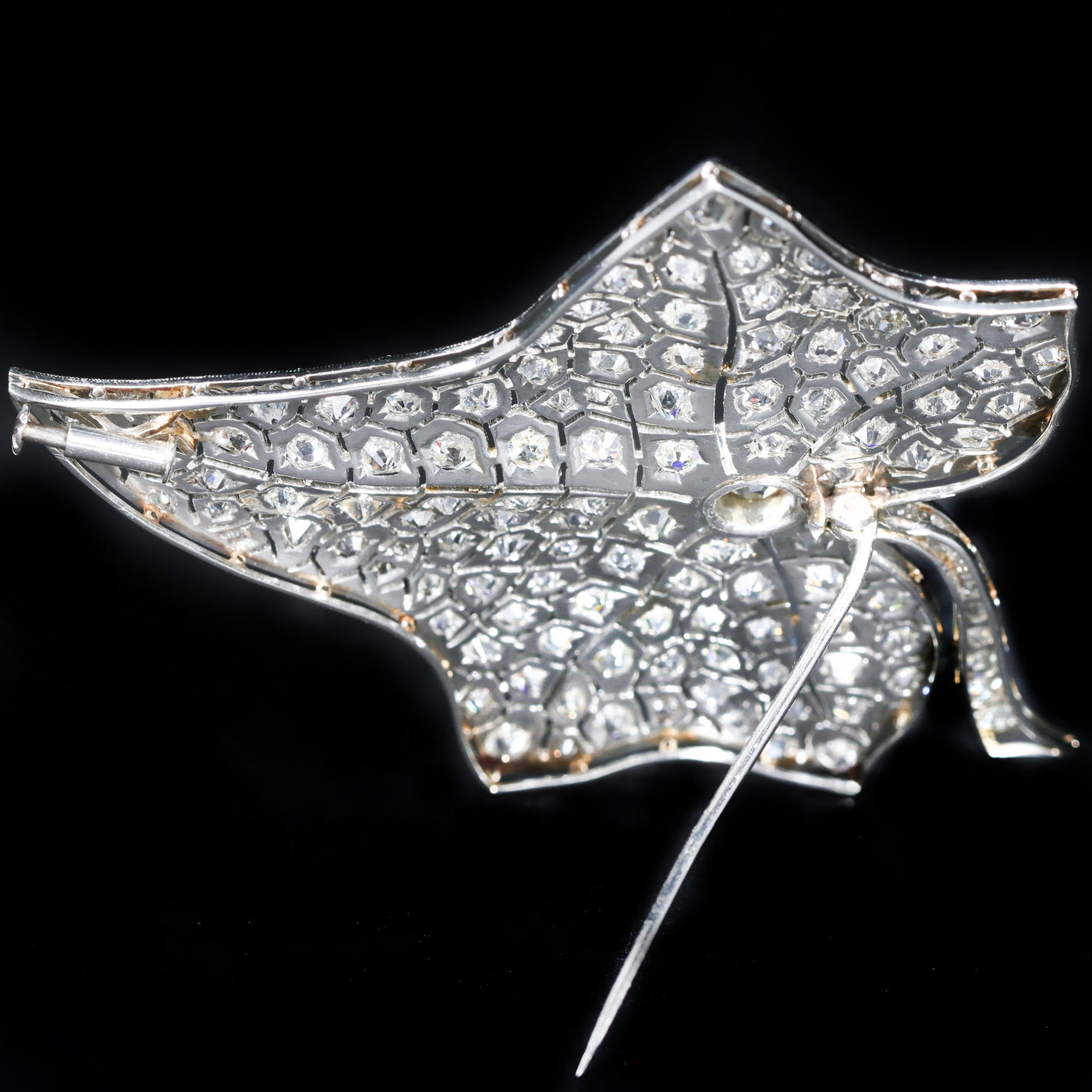 Art Deco 7.25 CTW Old Mine Cut Diamond Maple Leaf Brooch
