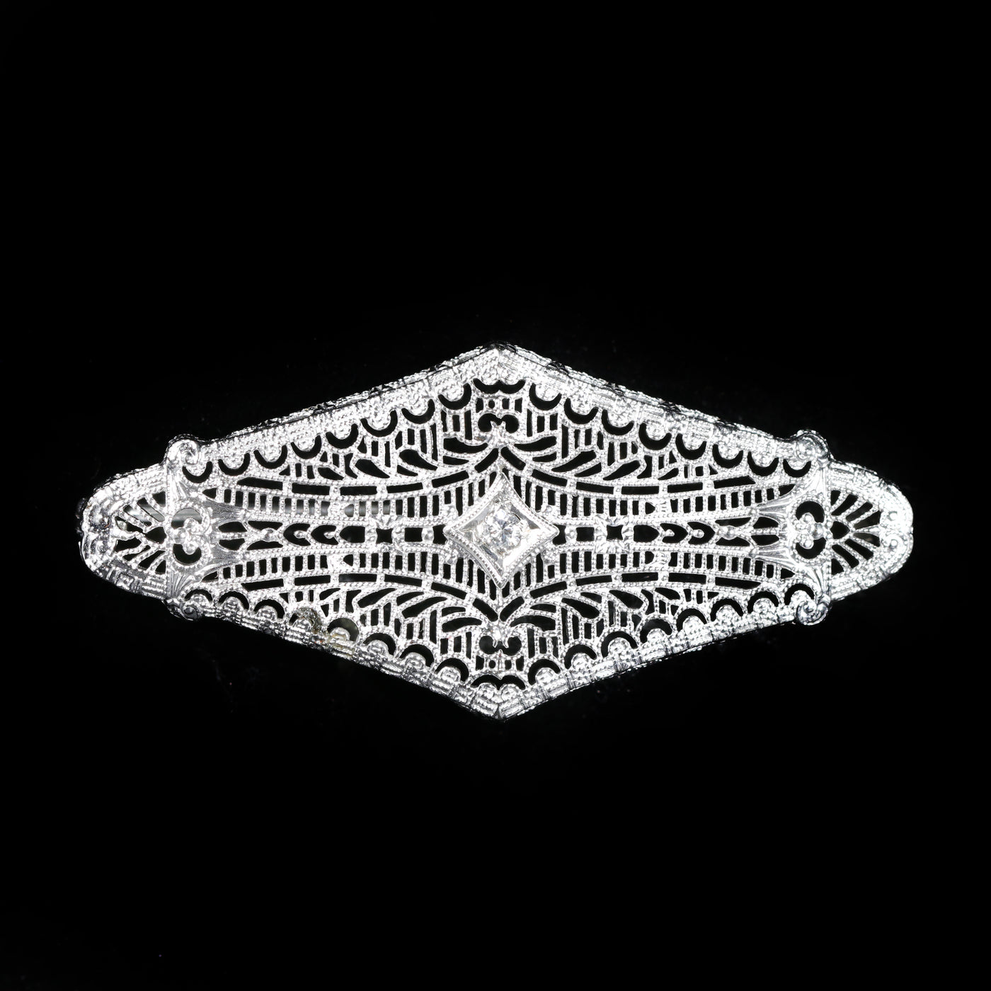 Art Deco Old European Cut Diamond Filigree Brooch