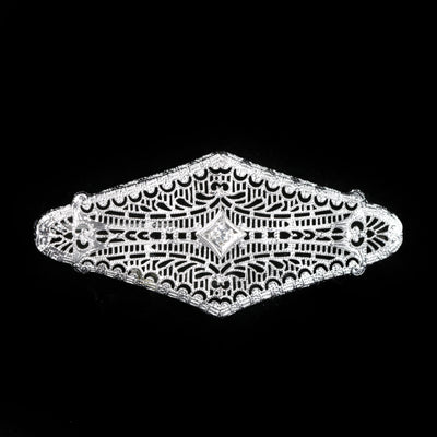 Art Deco Old European Cut Diamond Filigree Brooch