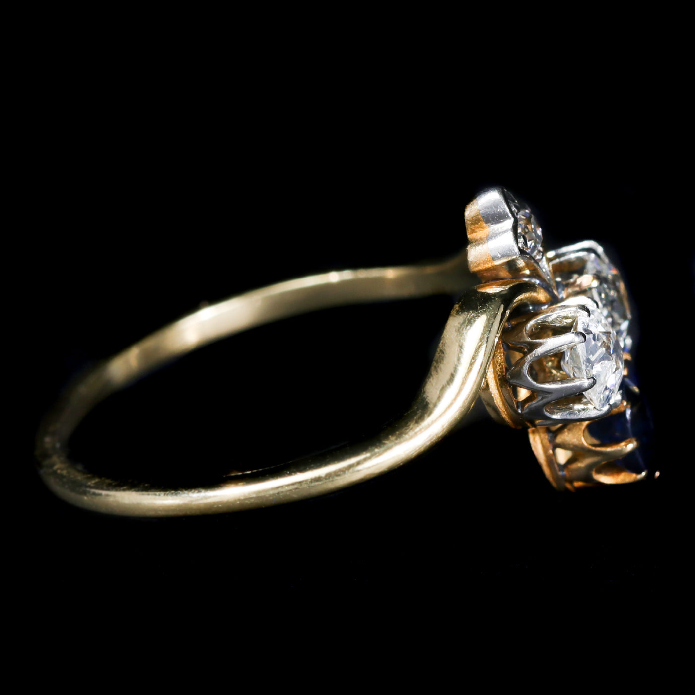 Art Nouveau Old Mine Cut Diamond and Sapphire Tiara Ring