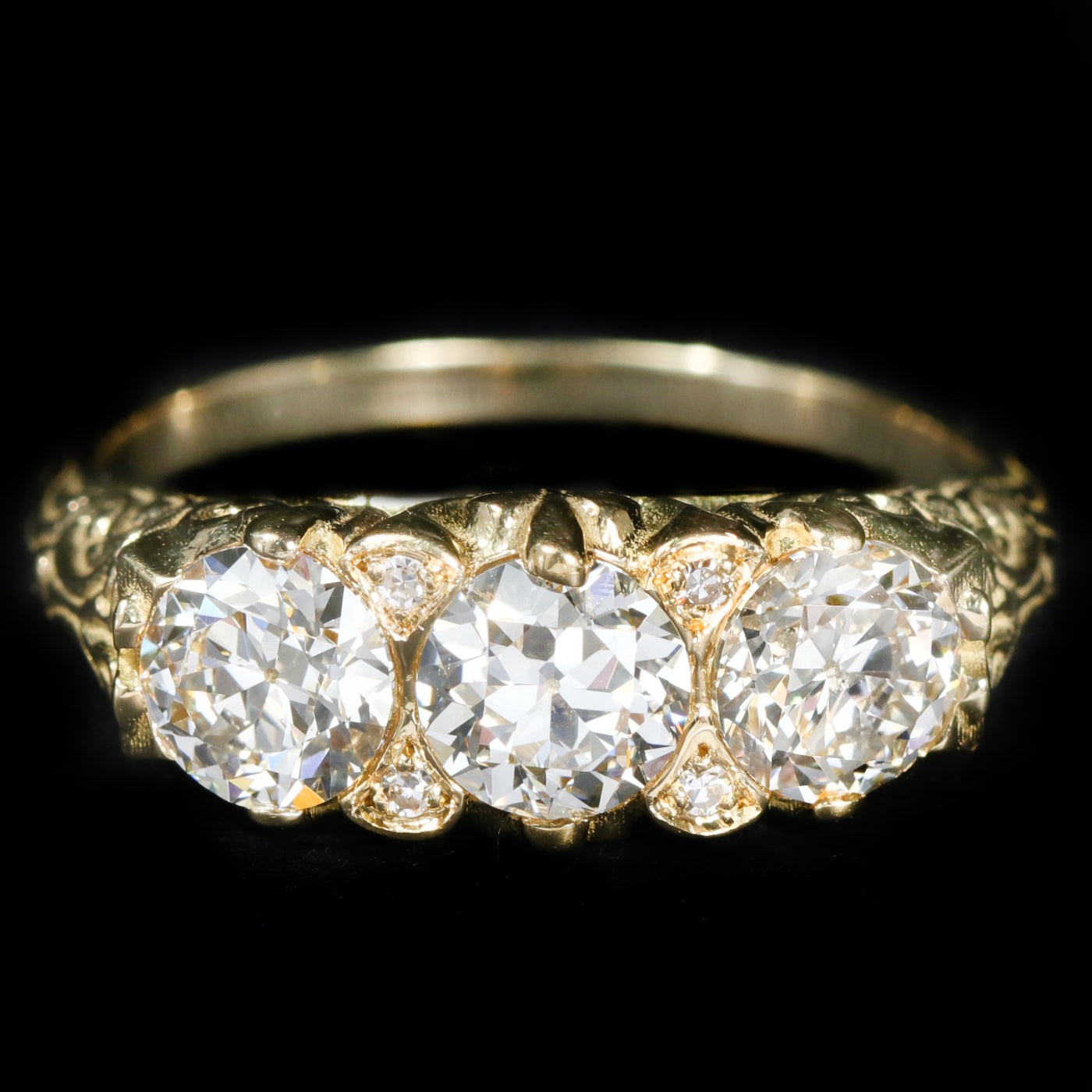 18K Yellow Gold 1.53 CTW Three Stone Diamond Ring