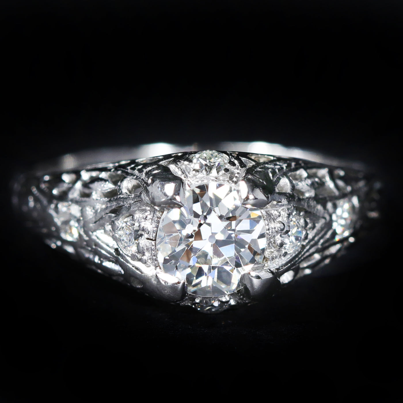 Art Deco Platinum 0.66 Carat Old European Cut Diamond Engagement Ring, Circa 1926