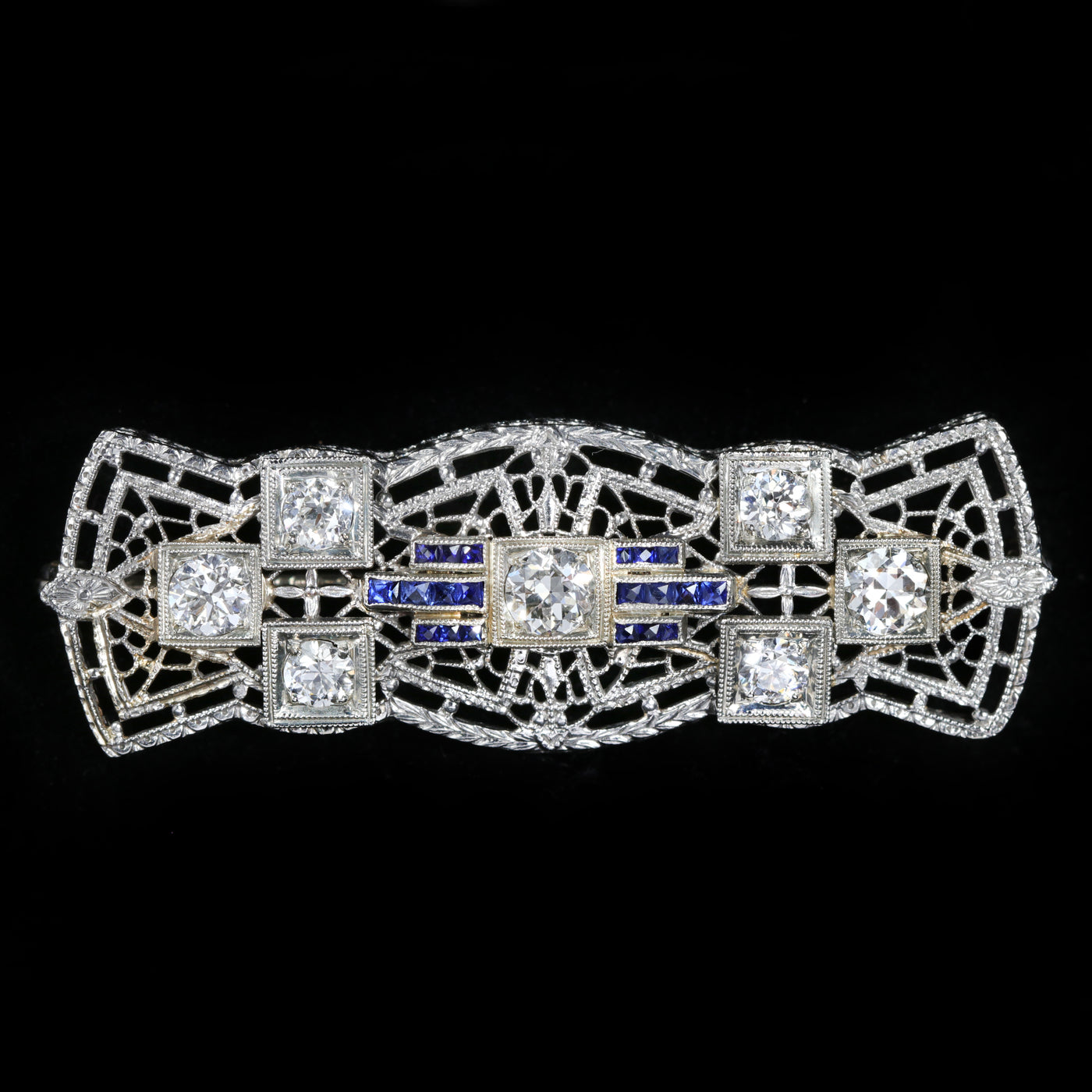 Art Deco 1.35 CTW Diamond and Sapphire Brooch