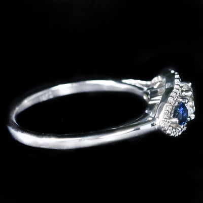 14K White Gold 0.35 Carat Diamond and Sapphire Ring