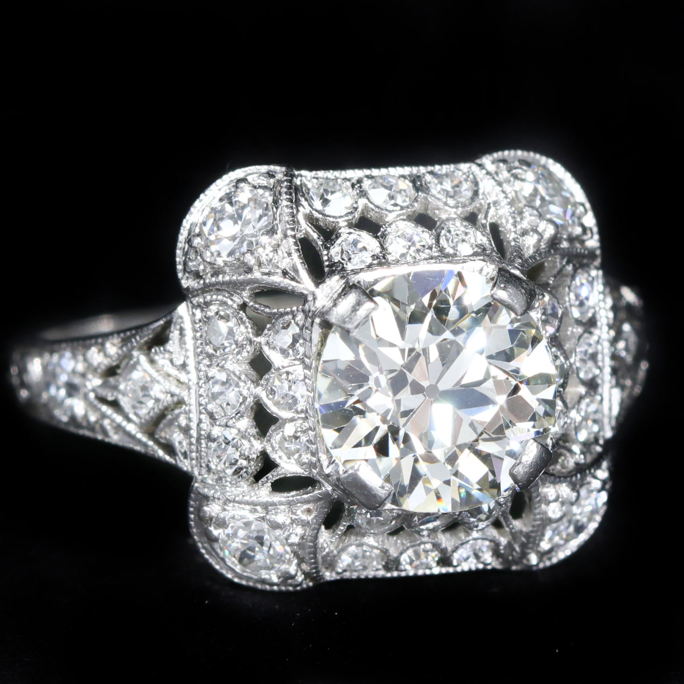 Art Deco 1.31 Carat Old European Cut Diamond Engagement Ring