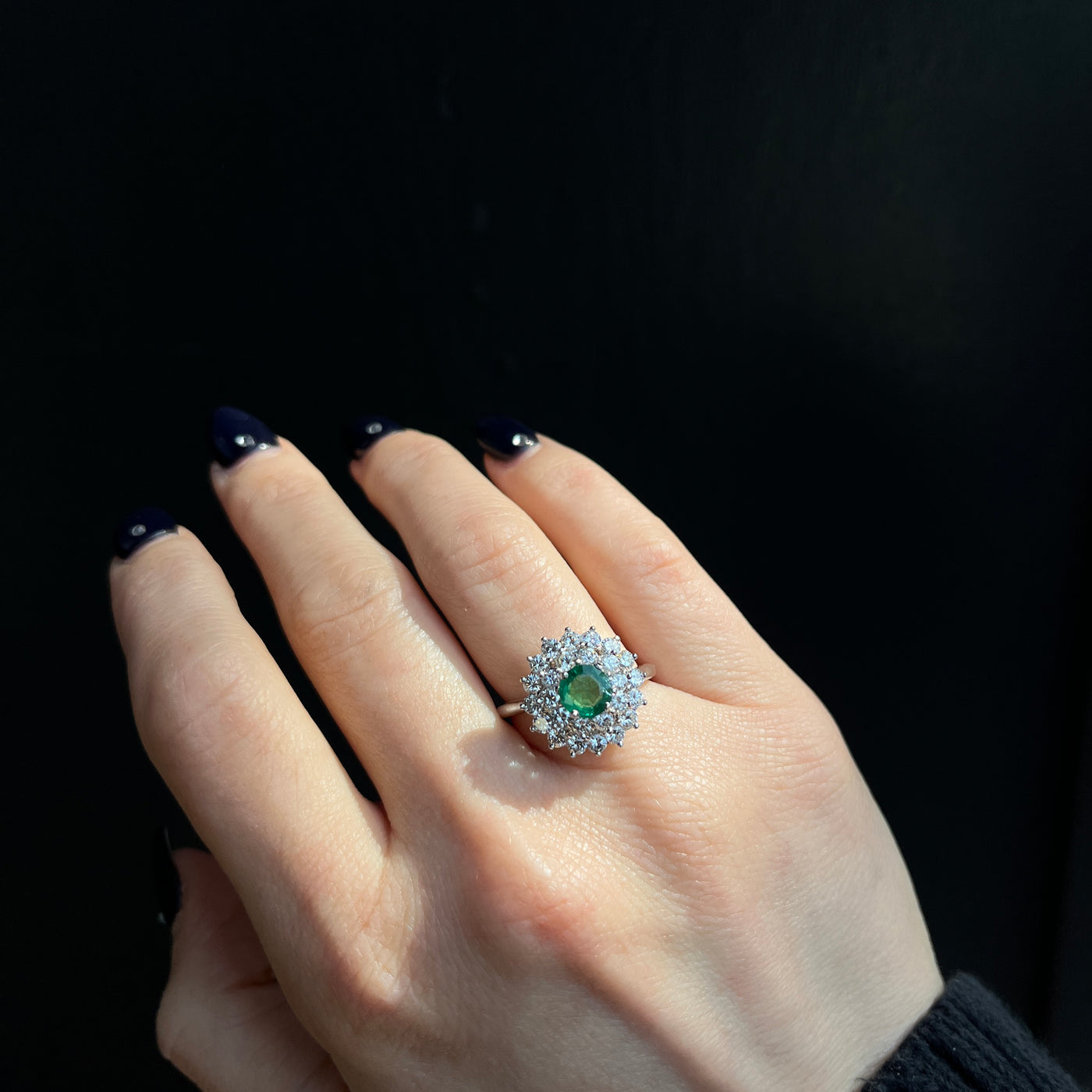 Estate Platinum 0.71 Carat Emerald and Diamond Ring