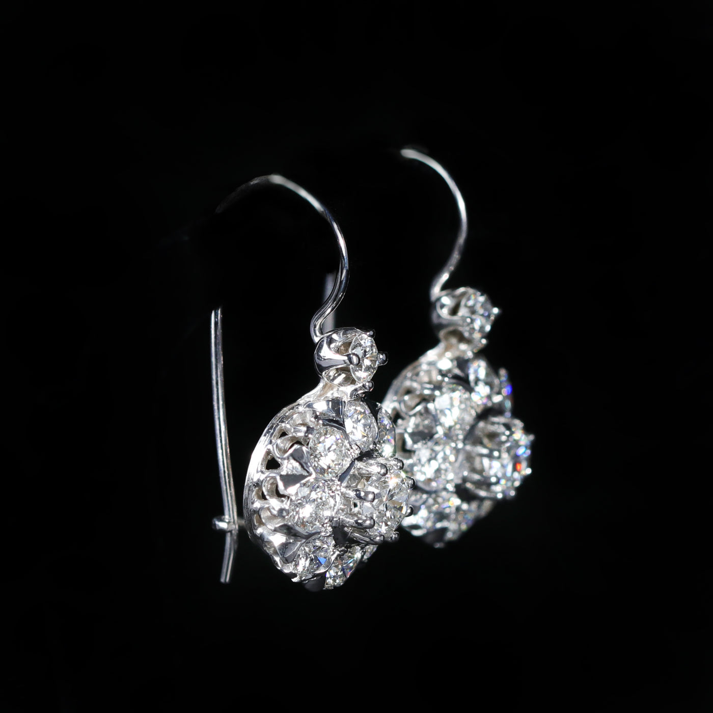 14K White Gold 2.21 CTW Diamond Dangle Earrings
