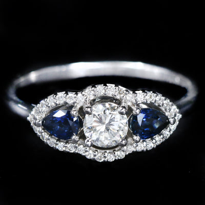 14K White Gold 0.35 Carat Diamond and Sapphire Ring