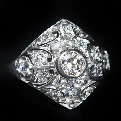 Art Deco Platinum 0.80 CTW Diamond Ring