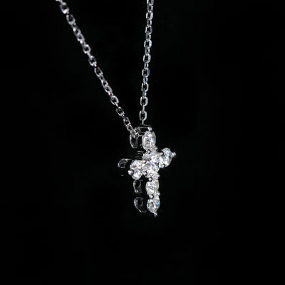 14K White Gold 0.50 CTW Diamond Cross Necklace