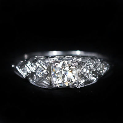 Art Deco 0.50 Carat Old European Cut Diamond Engagement Ring