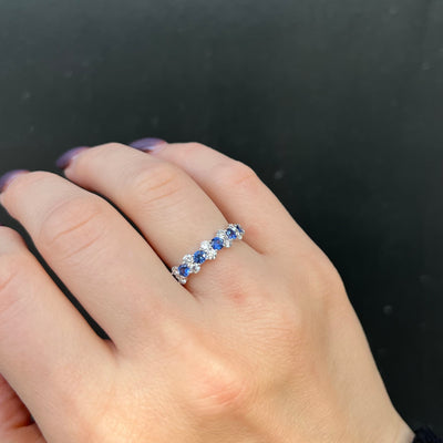 14K White Gold 0.88 CTW Sapphire and Diamond Band