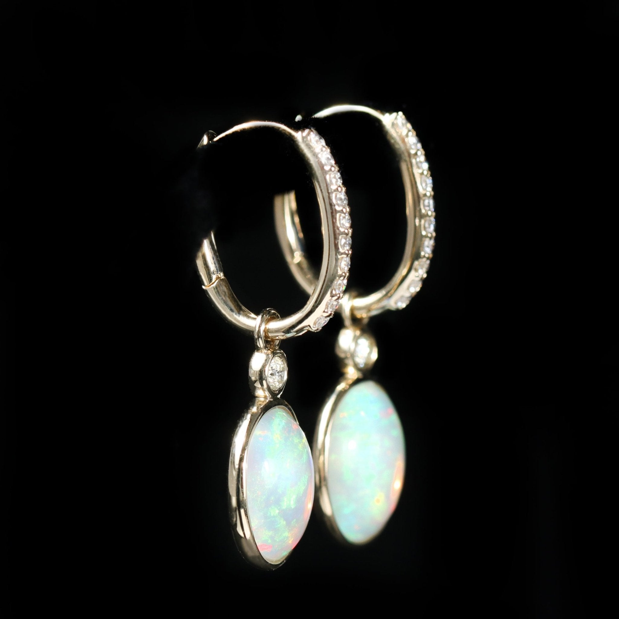 14K Yellow Gold 2.77 CTW Opal and Diamond Dangle Earrings - Walton's Jewelry