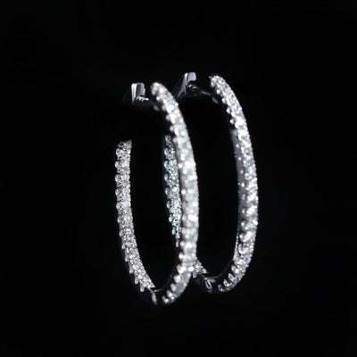 14K White Gold 1.19 CTW Diamond Oval Inside Out Hoop Earrings