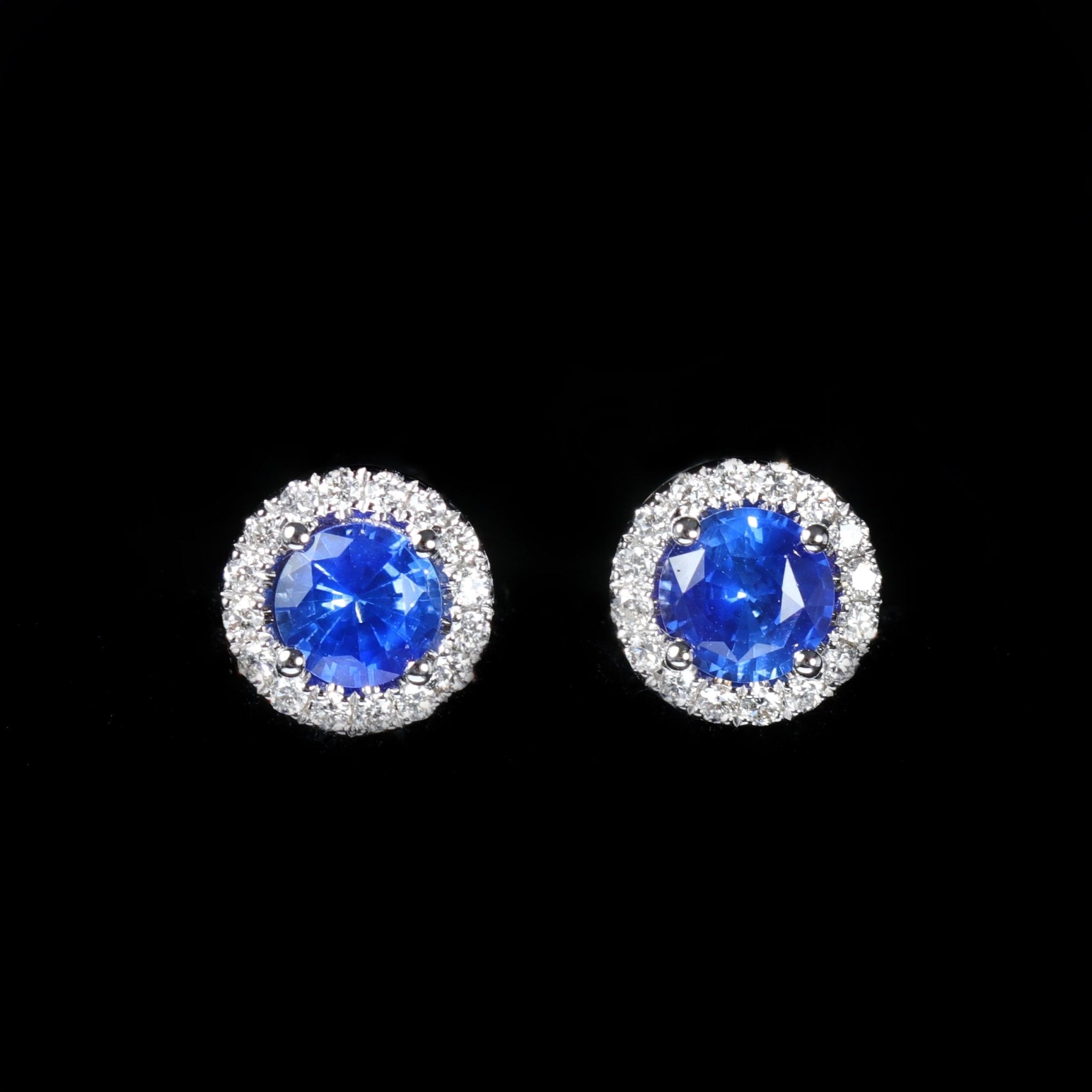 14K White Gold 0.59 CTW Sapphire and Diamond Stud Earrings - Walton's Jewelry