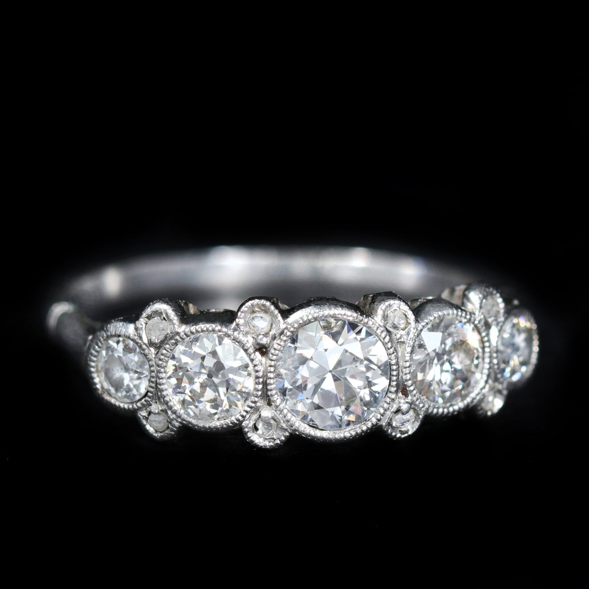 Art Deco Platinum 1.05 CTW Old European Cut and Rose Cut Diamond Ring - Walton's Jewelry