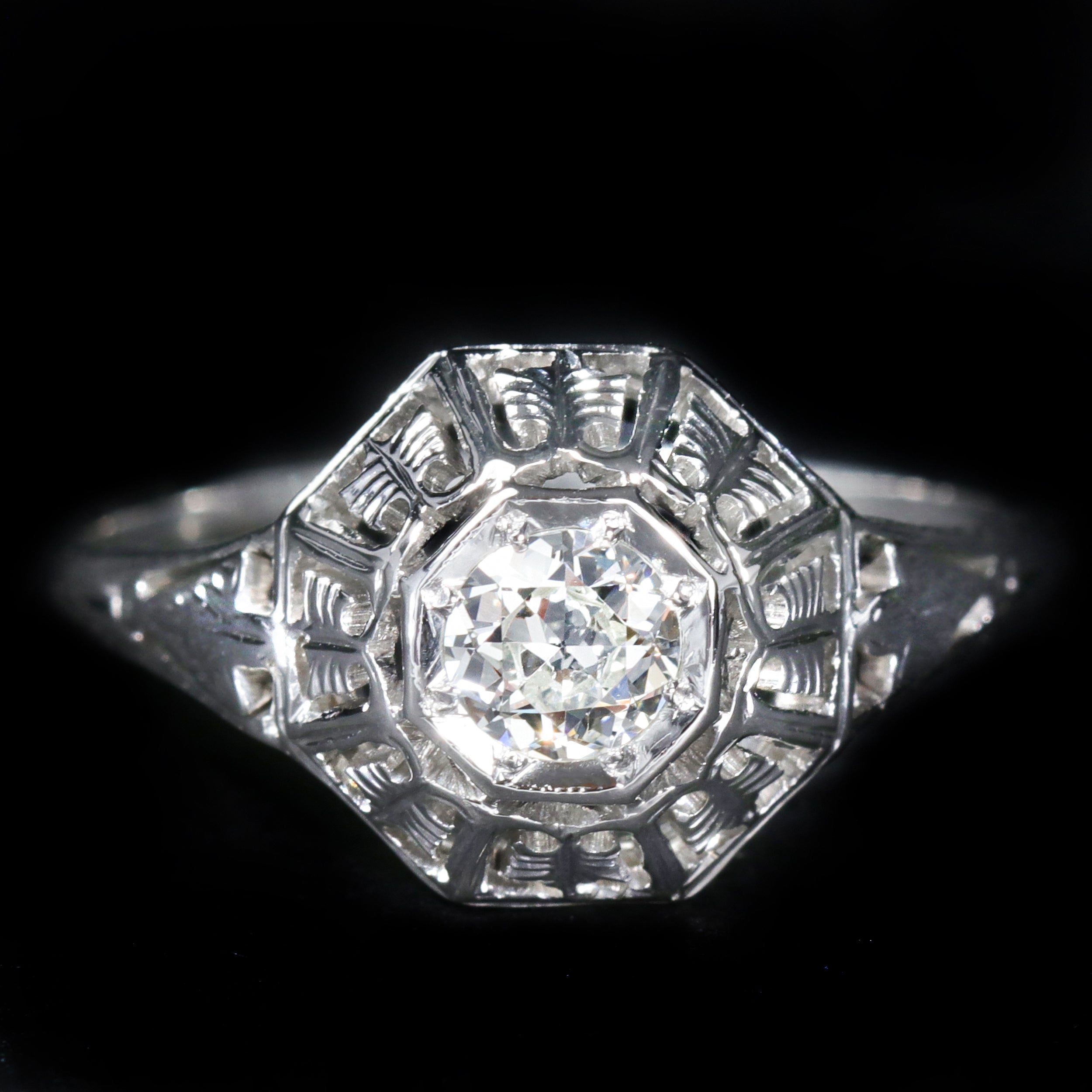 Art Deco 0.30 Carat Old European Cut Diamond Engagement Ring