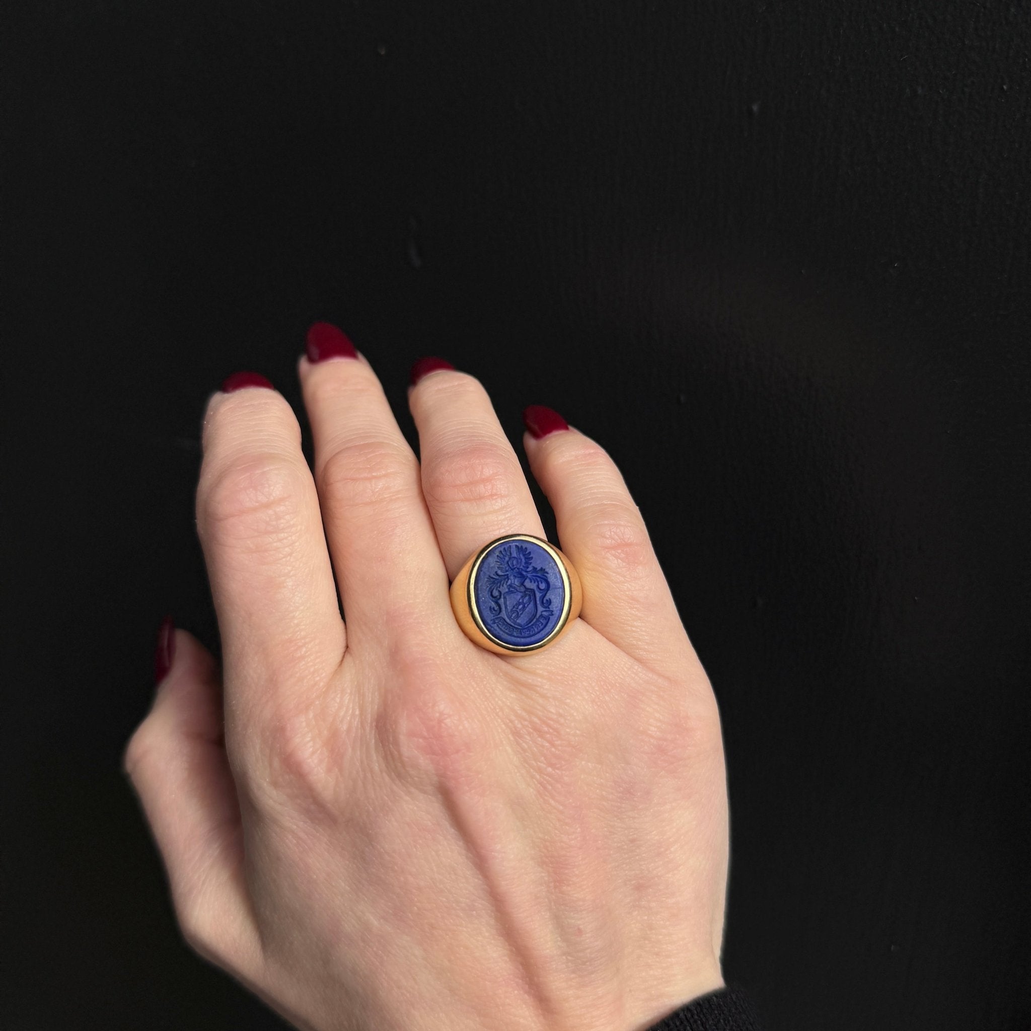 Estate 18K Yellow Gold Lapis Lazuli Intaglio Ring - Walton's Jewelry